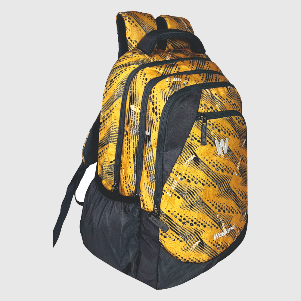 Close-up of the waterproof zipper on a yellow durable backpack