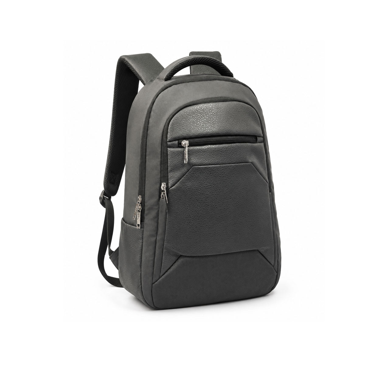 Premium black laptop backpack with multiple compartments and textured front panel on white background