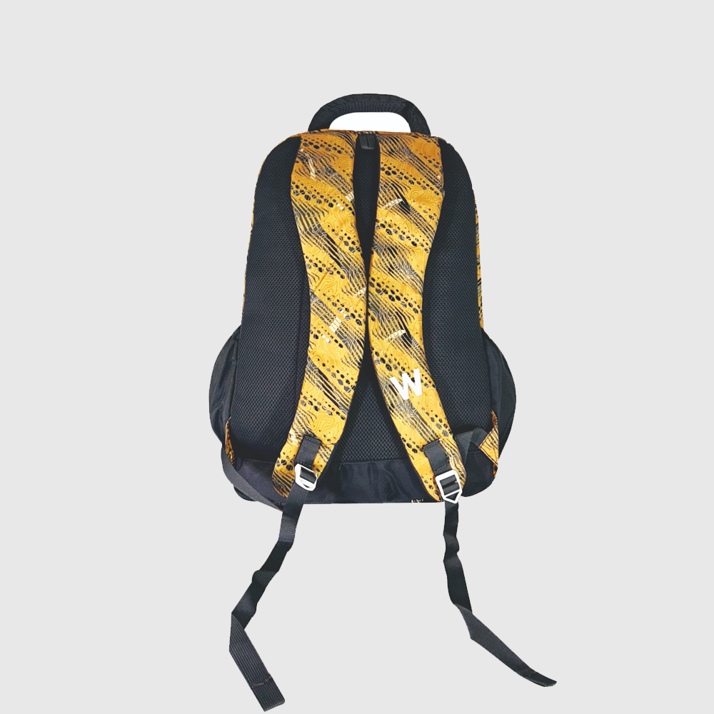 Close-up of the waterproof zipper on a yellow durable backpack